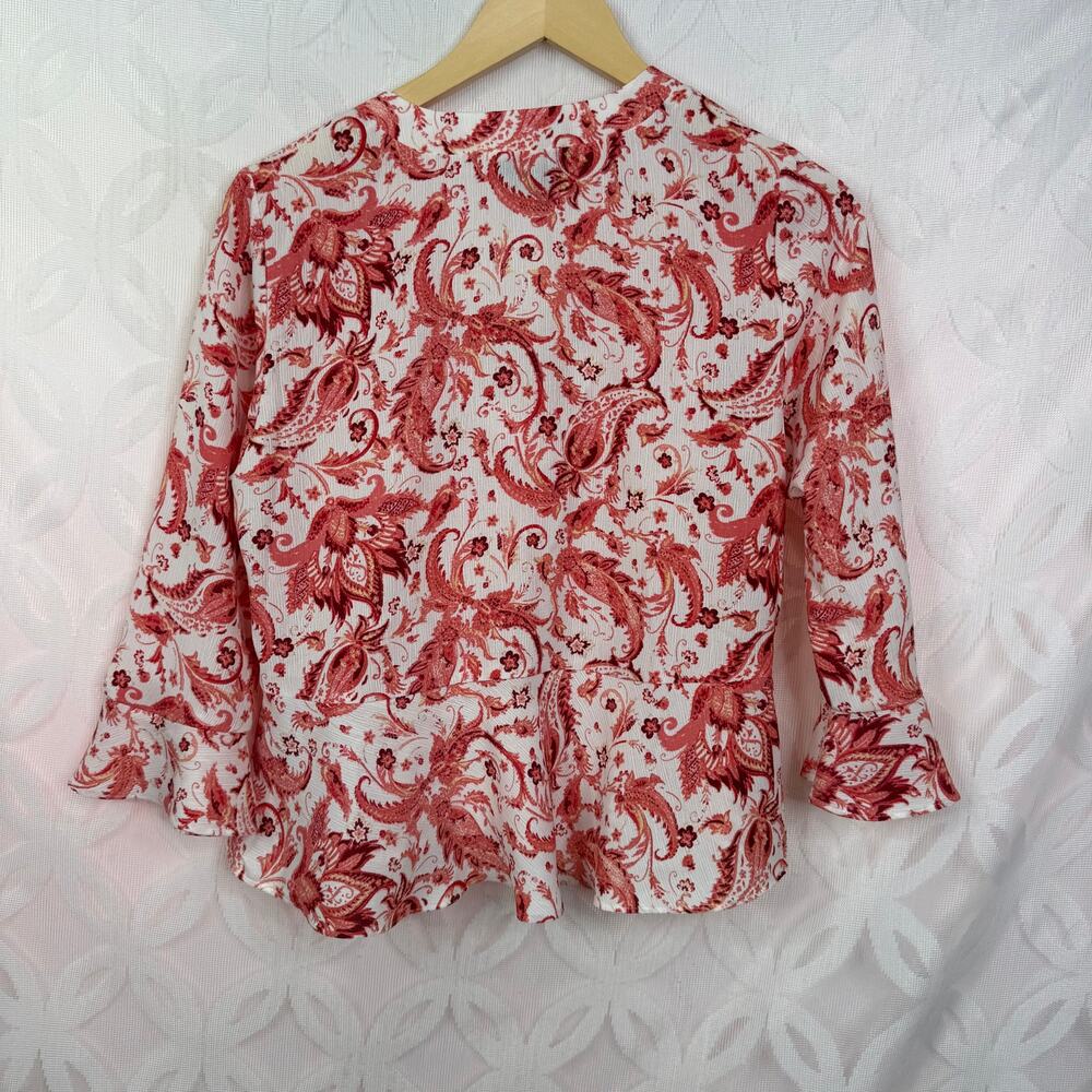 One World Red Paisley Lace-Up Women’s Top - Picture 4 of 6